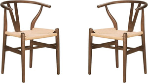 YAXANSIH Lot de 2 chaises de Salle à Manger, Cuisine, Style Wishbone en Poly et écorce (Couleur : Noyer)