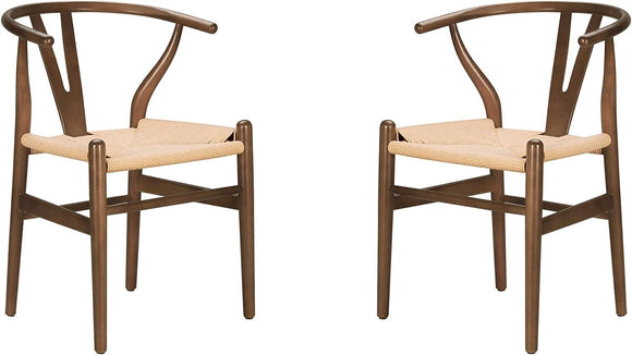 YAXANSIH Lot de 2 chaises de Salle à Manger, Cuisine, Style Wishbone en Poly et écorce (Couleur : Noyer)