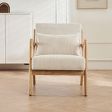 HOMIFAB Fauteuil en Bois et Velours côtelé Beige - Lanna