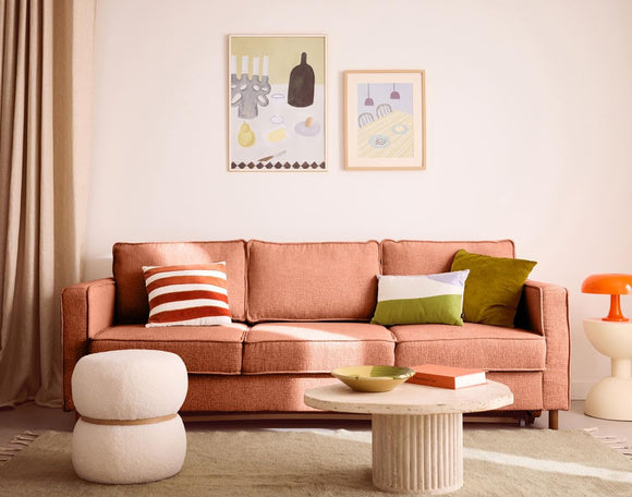 Lisa Design - Jake - canapé Droit 3 Places Convertible en Tissu Velours Relief, Terracotta