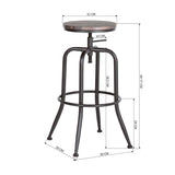 MEUBLE COSY Lot de 2 Tabouret de Bar Vintage Chaise Siège de Cuisine Hauteur réglable 69-77cm Pivotant sur 360° avec Repose-Pieds Style industriel Pieds Métal