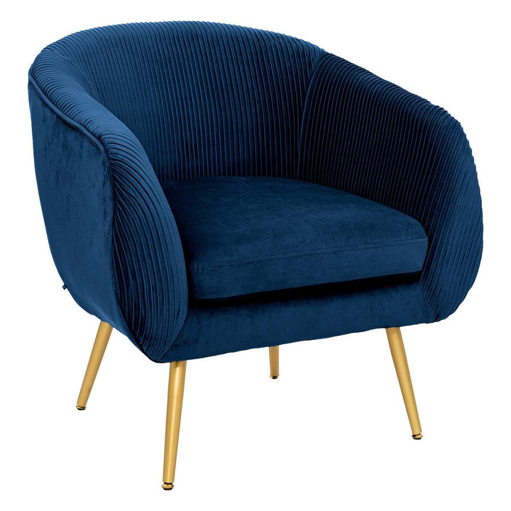 Atmosphera - Fauteuil Solaro Bleu en Velours plissé