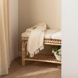 KLAST Banc en Rotin Naturel Kina avec Coussins Déhoussables, Idéale comme Pied de Lit ou Banc, Fabriquée à la Main avec Variations de Couleur