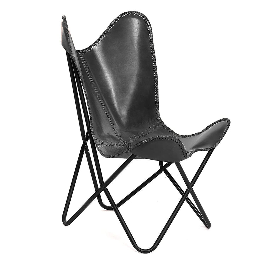 GifteQ Chaise de salon papillon en cuir fait à la main - Marron clair - Point de main - Pliable - Cadre en fer - Fauteuil vintage - Décoration d GifteQ Chaise de salon papillon en cuir fait à la main - Marron clair - Point de main - Pliable - Cadre en fer - Fauteuil vintage - Décoration d'intérieur - Noir