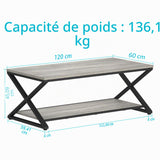 HSH Table Basse Salon Bois pour Canapé Moderne Stable Minimaliste X-Stripes avec Espace de Rangement 120 cm Chêne Gris