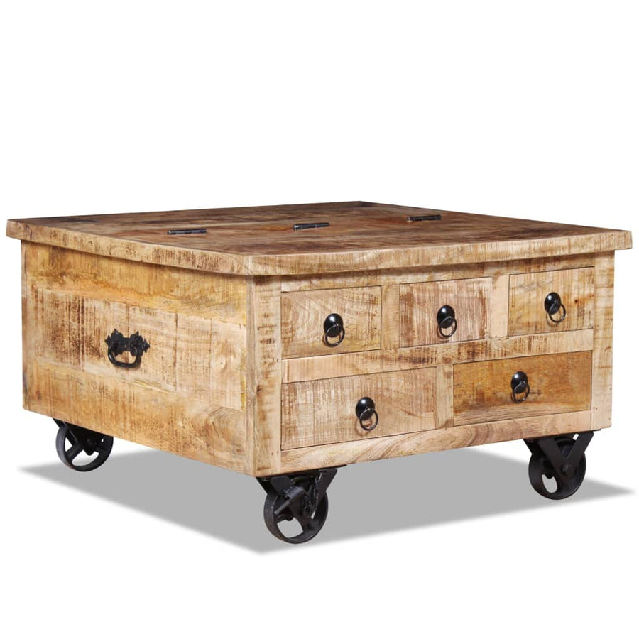 vidaXL Table Basse Table d vidaXL Table Basse Table d'Appoint Table de Chevet Canapé Salon Salle de Séjour Maison Intérieur 70x70x40 cm Bois de Manguier Brut