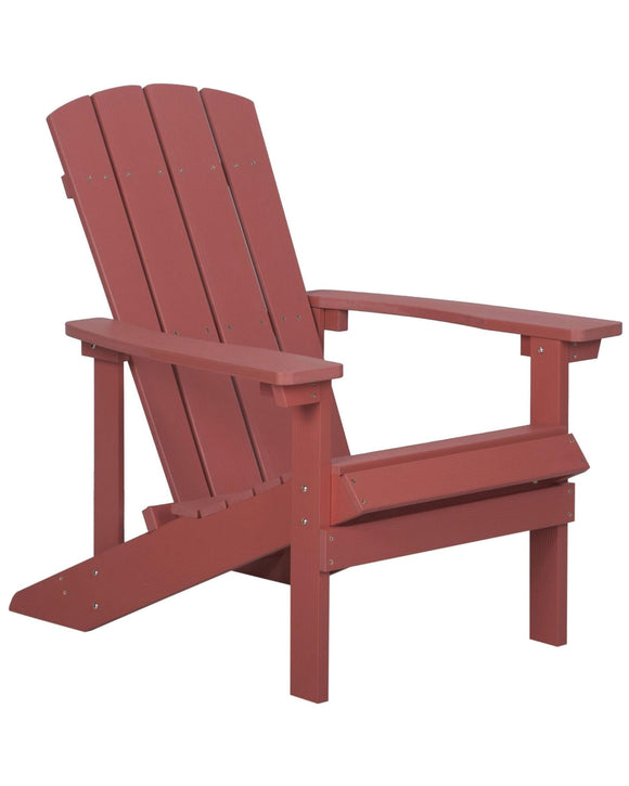 Chaise Basse Fauteuil de Jardin Effet Bois Rouge avec Accoudoirs et Dossier Confortable Matières Résitantes pour Terrasse Rustique et Campagne Beliani