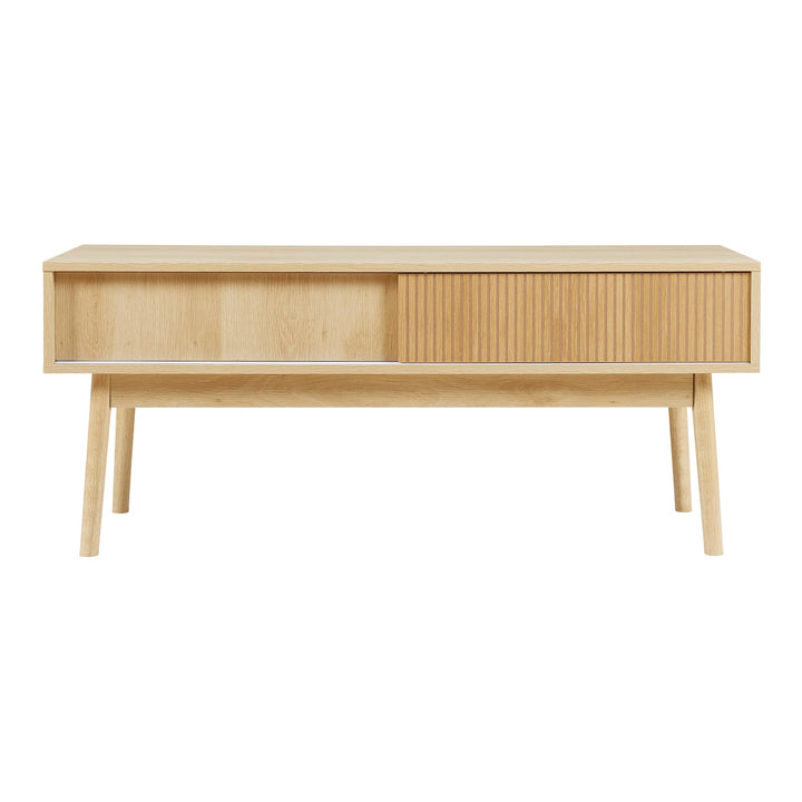 [en.casa] Meuble TV Design Scandinave avec 2 Portes Coulissantes Passe-Câbles Banc Télévision avec Espace de Rangement Panneau de Particules MDF Bois de Pin 115 x 40 x 48 cm Effet Chêne