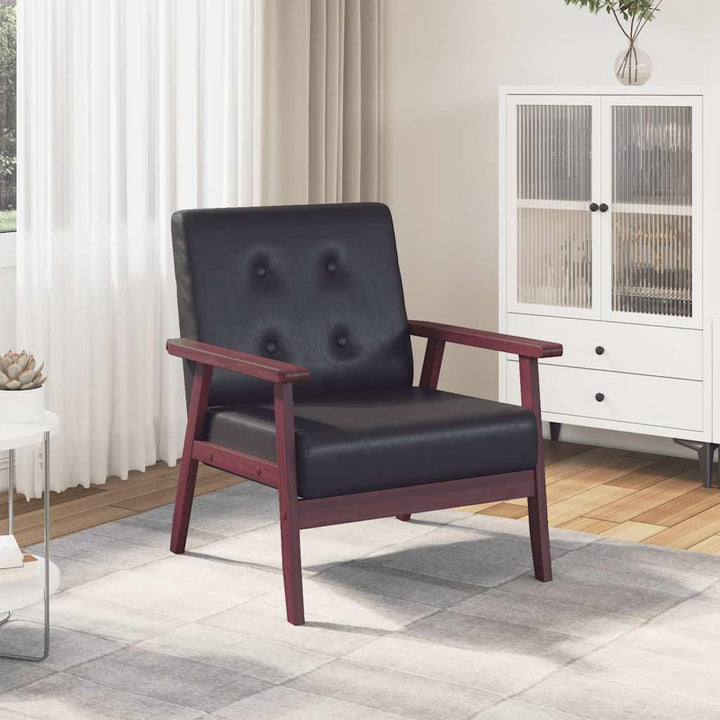 Keeushr Fauteuil rétro en cuir synthétique noir avec structure en bois robuste et rembourrage doux pour salon ou salle à manger, siège très stable Keeushr Fauteuil rétro en cuir synthétique noir avec structure en bois robuste et rembourrage doux pour salon ou salle à manger, siège très stable