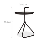 Relaxdays, noir basse d'appoint design en métal avec poignée, chevet ronde, Table de café incurvée, HxD env. 59 x 40cm, Acier, 1 élément