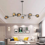 Lustre à branches en boule de verre de 71 po, lustre Spoutnik E26 à hauteur réglable, suspension globe Starburst à 8 lumières du milieu du siècle, luminaires en métal soufflé à la main, suie dégradée