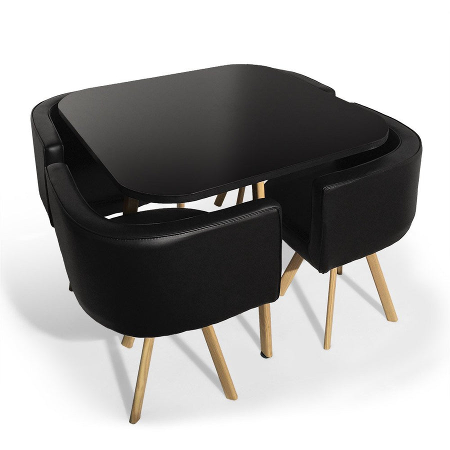 Menzzo Table A Manger et Chaises Scandinaves Noir Encastrable | Table Noire | Chaises Revêtement Simili Noir | Pieds Métal Couleur Bois| Assise Moelleuse et Confortable | Oslo | L90 x P90 x H75 cm Menzzo Table A Manger et Chaises Scandinaves Noir Encastrable | Table Noire | Chaises Revêtement Simili Noir | Pieds Métal Couleur Bois| Assise Moelleuse et Confortable | Oslo | L90 x P90 x H75 cm