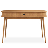 IDIMEX Bureau JARI en Bois Massif, 113 x 75 x 50 cm, Pieds Coniques, façade cannelée, Rangement Pratique avec Porte coullisante, Coloris chêne