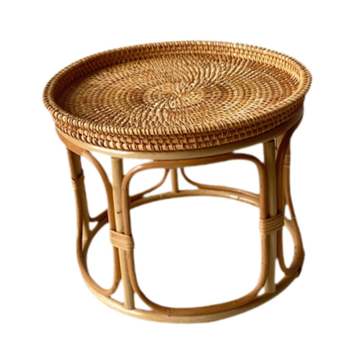 Milageto Table d Milageto Table d'appoint en rotin, table de chevet moderne, bureau d'appoint, table d'appoint ronde, table basse décorative pour jardin intérieur, 32cmx25cm