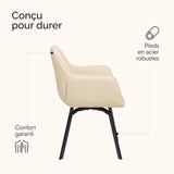 Baroni Home Fauteuil Moderne Pivotant avec Accoudoirs et Revêtement en Simili Cuir et Pieds en Acier Noir, Chaise Ergonomique de Salon, Chambre à Coucher, Chaise de Lecture, Beige, 55x85x47 cm