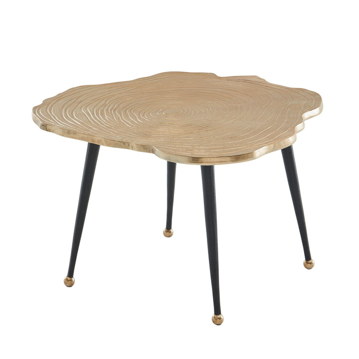 FineBuy Table Basse de Salon Métal 64x64x37 cm Disque d'arbre Aluminium Or | Petite Table de Canapé | Design Table d'appoint Style Moderne