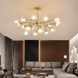 Moderne 9-lumières Or Spoutnik Lustre Unique Métal Chromé Industrielle Pendant Light Sphérique Verre Lampe De Plafond Pour Cuisine Évier Bar-Doré 9 têtes