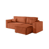 LOUNGITUDE - Canapé d'angle Convertible réversible avec Coffre en Velours côtelé Terracotta