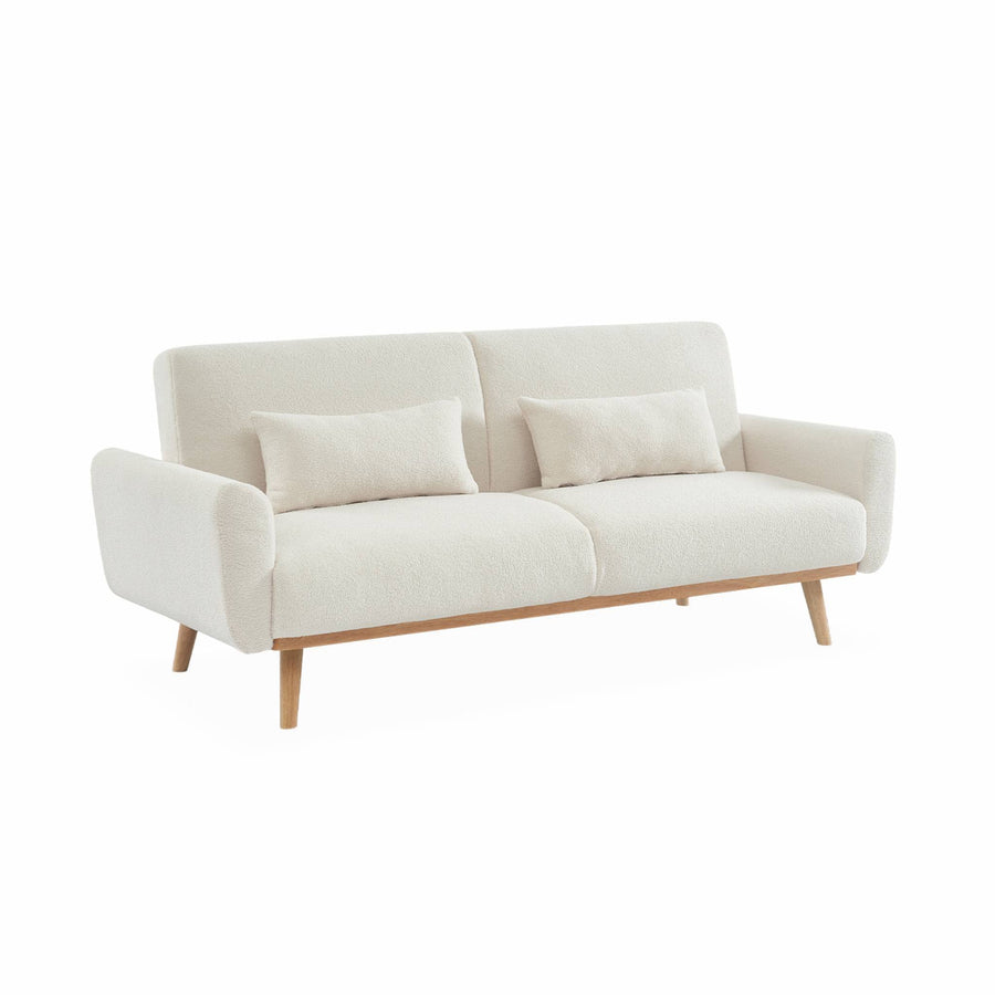Alice Alice's Home - Canapé Convertible à bouclettes Blanches- Oskar - 2-3 Places scandinave Droit avec Pieds Bois