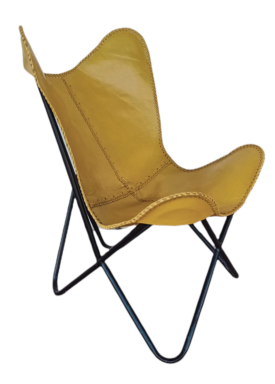 GifteQ Chaise Longue Papillon en Cuir Faite à la Main Chaise Papillon Pliante en Cuir pour se détendre Cadre en Fer Fauteuil Vintage Décoration d GifteQ Chaise Longue Papillon en Cuir Faite à la Main Chaise Papillon Pliante en Cuir pour se détendre Cadre en Fer Fauteuil Vintage Décoration d'intérieur (Jaune)