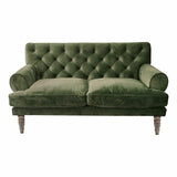 Loberon® Canapé Carme, Chesterfield, surpiqué, toucher doux, aspect élégant, housses de coussin amovibles, meubles de siège, bois de manguier, velours de polyester, polyester, vert