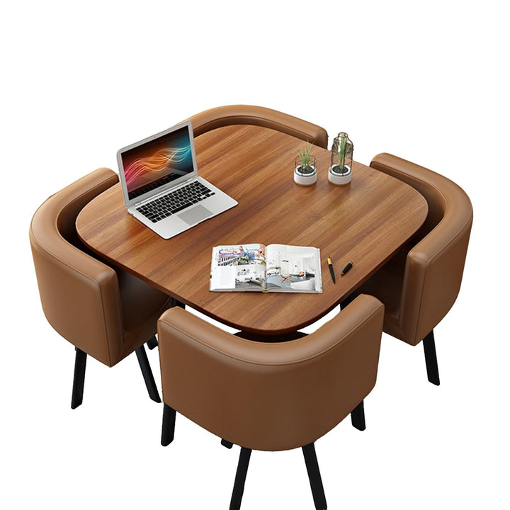 Table de conférence carrée en noyer avec 4 chaises - Mobilier de salle à manger en bois pour bureau, réception, club, cuisine et cafés Table de conférence carrée en noyer avec 4 chaises - Mobilier de salle à manger en bois pour bureau, réception, club, cuisine et cafés