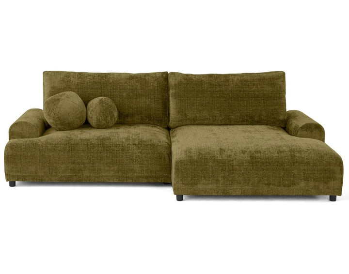 Lisa Design - Nelly - canapé d Lisa Design - Nelly - canapé d'angle Droit 4 Places Convertible avec Coffre en Velours texturé, Vert Olive