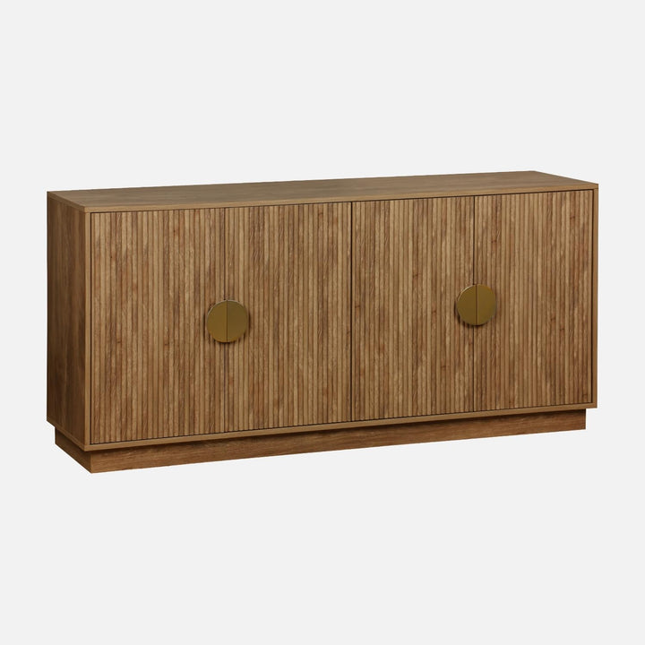 sweeek - Buffet Exotique 4 Portes. décor Bois de manguier rainuré. Buffet Bas. poignées en métal doré. L 160 x P 40 x H 75cm sweeek - Buffet Exotique 4 Portes. décor Bois de manguier rainuré. Buffet Bas. poignées en métal doré. L 160 x P 40 x H 75cm