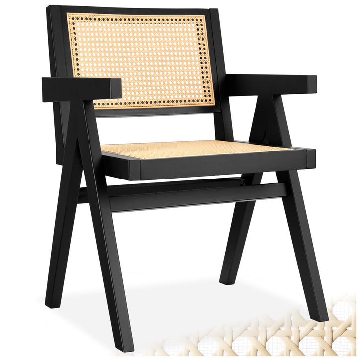 tectake® Chaise de Salle à Manger Design Noir en Bois Massif & Cannage Chaise de Table à Manger avec Accoudoirs Confortable pour Coiffeuse, Chambre, Cuisine, Bureau, Cabinet, Dressing tectake® Chaise de Salle à Manger Design Noir en Bois Massif & Cannage Chaise de Table à Manger avec Accoudoirs Confortable pour Coiffeuse, Chambre, Cuisine, Bureau, Cabinet, Dressing