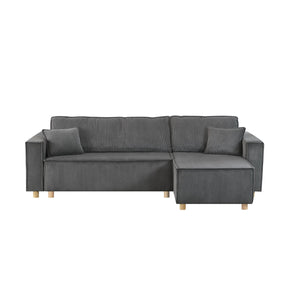 CONCEPT USINE - Canapé d'angle Convertible 4 Places en Velours Côtelé | Cosy Gris | Modulable Pratique | Design Contemporain | Lit 2 Places : Couchage 125x210 cm | Structure et Piètement Bois Massif