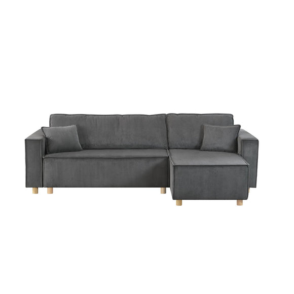 CONCEPT USINE - Canapé d'angle Convertible 4 Places en Velours Côtelé | Cosy Gris | Modulable Pratique | Design Contemporain | Lit 2 Places : Couchage 125x210 cm | Structure et Piètement Bois Massif