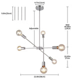 JHLBYL Moderne Spoutnik Plafonnier Vintage Chrome Métal 6 Lumières Lustre Nordique Argent Pendentif Luminaires pour Salon Chambre Salle à Manger