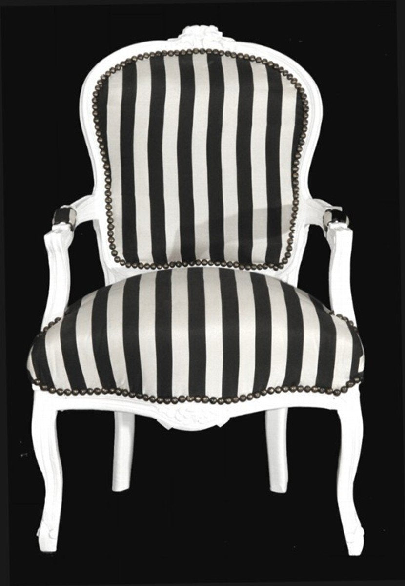 Casa Padrino - Chaise Salon Baroque Bande Noir/Blanc/Blanc - Mobilier rayé