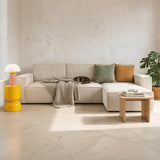 HOMIFAB Canapé d'angle Convertible réversible 5 Places avec Coffre de Rangement en Velours côtelé Beige - Harper