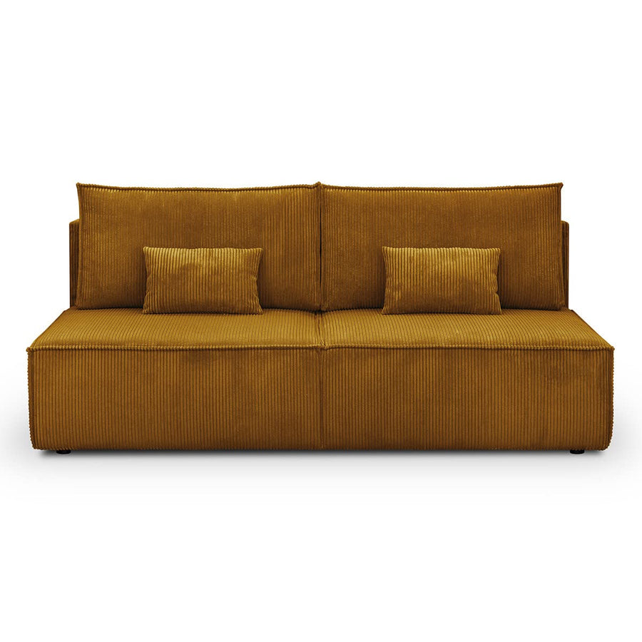 HOMIFAB Canapé Convertible 3 Places avec Coffre de Rangement en Velours côtelé Jaune Moutarde - Milla