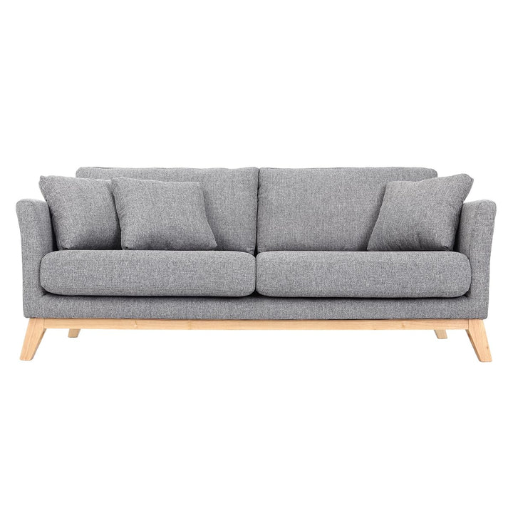 Miliboo Canapé scandinave déhoussable 3 Places en Tissu Gris Clair et Bois Clair Oslo
