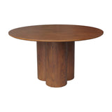 sweeek - Table à Manger Ronde Bois d'hévéa et placage chêne Noyer 4 Places 130cm - Leonore