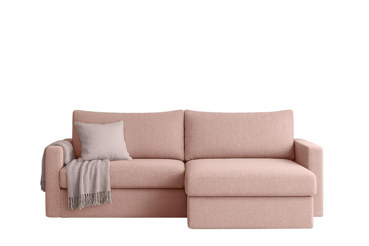 FARO MINI - Canapé d FARO MINI - Canapé d'angle avec fonction couchage et espace de rangement - Canapé-lit compact avec mousse froide HR et suspension ondulée - Facile à monter - Tissu Faro moderne - 224 x 140 cm (rose