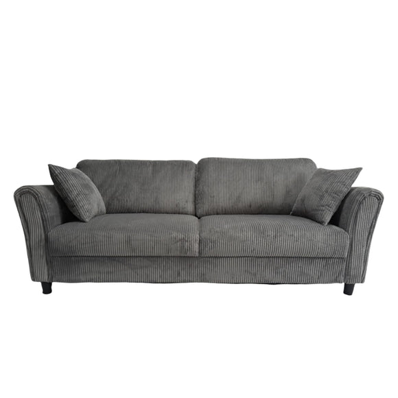 CONCEPT USINE | Canapé Droit 4 Places Lucerne Gris Foncé | Velours Côtelé Doux | Confort Ferme | Design Arrondi et Moderne | Structure Bois | 2 Coussins Inclus | 212 cm de Longueur