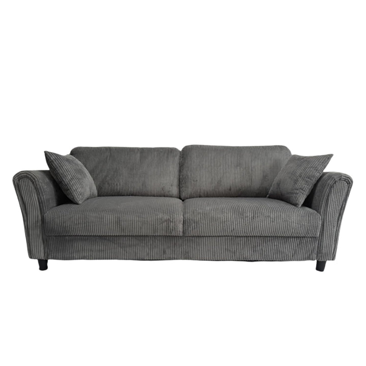 CONCEPT USINE | Canapé Droit 4 Places Lucerne Gris Foncé | Velours Côtelé Doux | Confort Ferme | Design Arrondi et Moderne | Structure Bois | 2 Coussins Inclus | 212 cm de Longueur