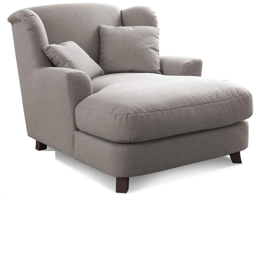 CAVADORE Assado Grand Fauteuil Rembourré XXL avec Pieds en Bois, Grande Assise Et 2 Coussins Décoratifs, 109 x 104 x 145 cm, Tissu Plat, Gris Clair
