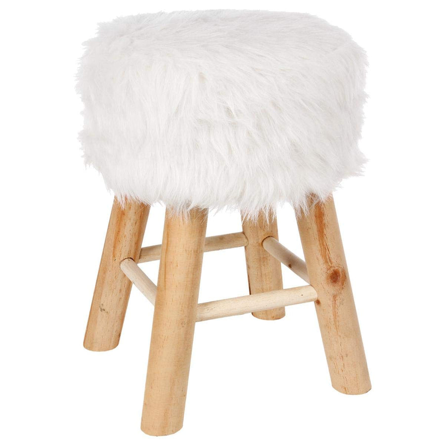 Atmosphera - Tabouret Blanc Effet Fourrure - Instinct Naturel Atmosphera - Tabouret Blanc Effet Fourrure - Instinct Naturel