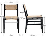 Wahson Chaises de Salle a Manger en Bois, Lot de 2 Chaises de Salle à Manger Rétro en Bois Massif Chaise en Bois Assise en Paille, Chaise en Rotin pour Salon et Salle à Manger, Noir