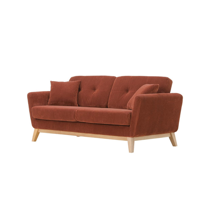 CONCEPT USINE | Canapé 3 Places HOGA Terracotta | Style Scandinave | Velours Côtelé Déhoussable | Assise Confortable Rembourrée | Pieds Obliques Bois | Design Tendance et Chaleureux