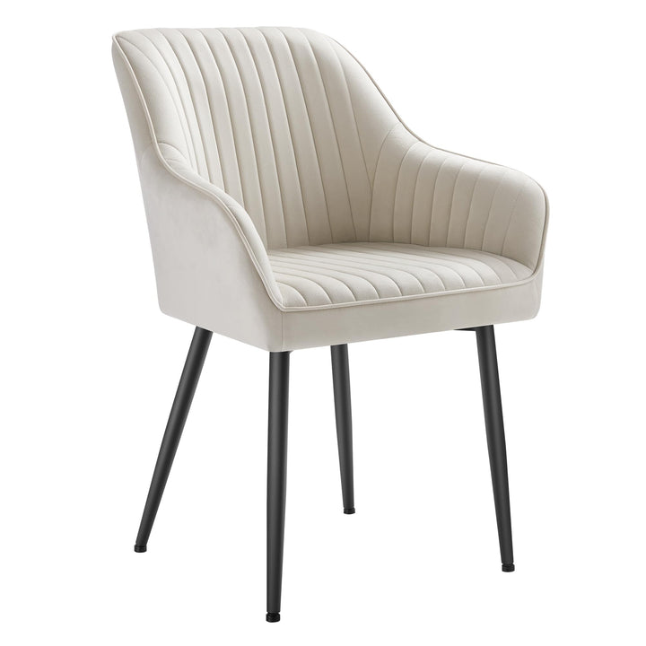SONGMICS Chaise Salle à Manger, Chaise de Cuisine, Fauteuil en Velours, Rembourrée, avec Accoudoirs, Charge Max. 120 kg, Pieds en Métal, pour Salle à Manger, Beige Cappuccino et Noir d'Encre LDC087W01