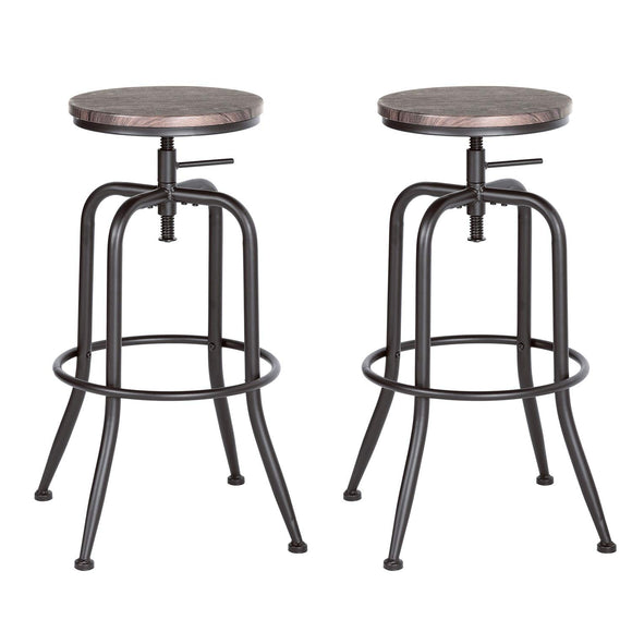 MEUBLE COSY Lot de 2 Tabouret de Bar Vintage Chaise Siège de Cuisine Hauteur réglable 69-77cm Pivotant sur 360° avec Repose-Pieds Style industriel Pieds Métal