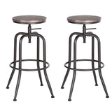 MEUBLE COSY Lot de 2 Tabouret de Bar Vintage Chaise Siège de Cuisine Hauteur réglable 69-77cm Pivotant sur 360° avec Repose-Pieds Style industriel Pieds Métal