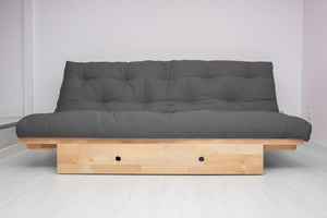 Canapé lit Yokahoma, Naturel, futon Gris, 200x120x24 cm