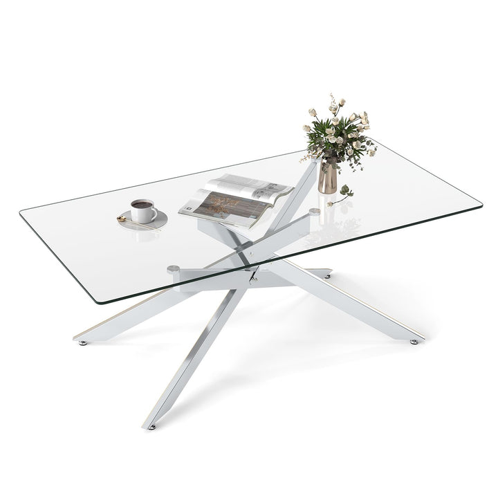 COSTWAY Table Basse Verre Axis, Table Basse Salon Transparente, Plateau Rectangulaire, Pieds Tubulaires en Métal Chromé, Design Argent Moderne, pour Appartement, Maison COSTWAY Table Basse Verre Axis, Table Basse Salon Transparente, Plateau Rectangulaire, Pieds Tubulaires en Métal Chromé, Design Argent Moderne, pour Appartement, Maison
