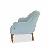 Loberon Fauteuil Ainsley, pieds tournés à la main, rivets sur les pieds, grand confort d'assise, design intemporel, siège, lin, bois de manguier, bleu